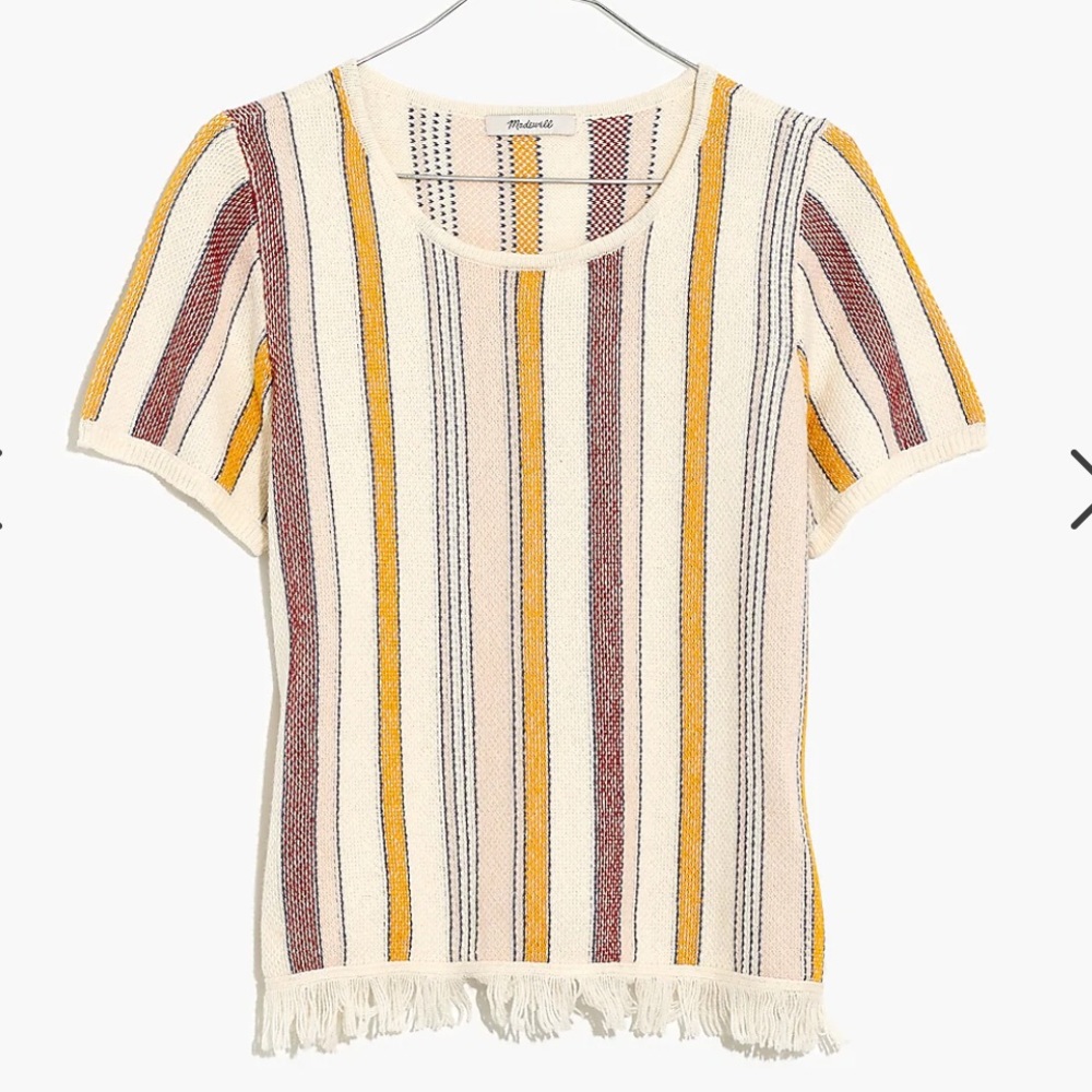 Madewell Blakley Stripe Sweater Tee size M knit retro inspired fringe top